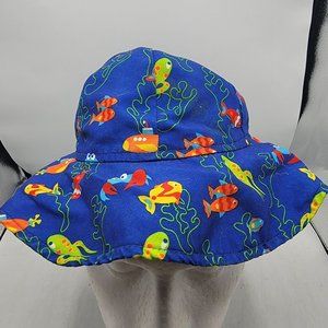 Wee Wave Floppy Blue Sun Hat Cap Ocean Beach Submarine Fish Squid Octopus